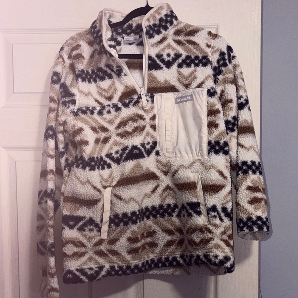 Columbia Brown and Cream Patterned Fleece Pullover